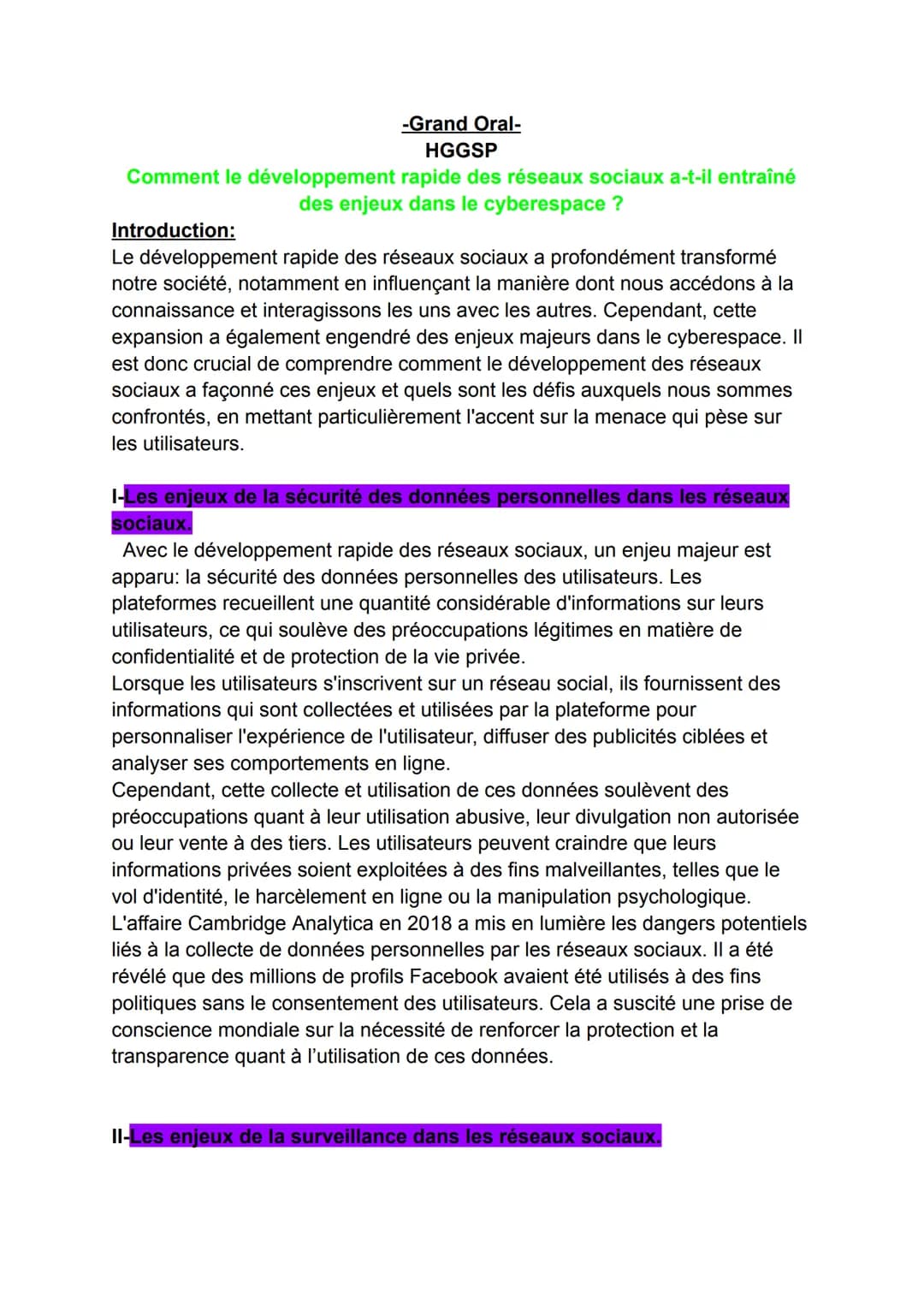 -Grand Oral-
HGGSP
Comment le développement rapide des réseaux sociaux a-t-il entraîné
des enjeux dans le cyberespace ?
Introduction:
Le dév