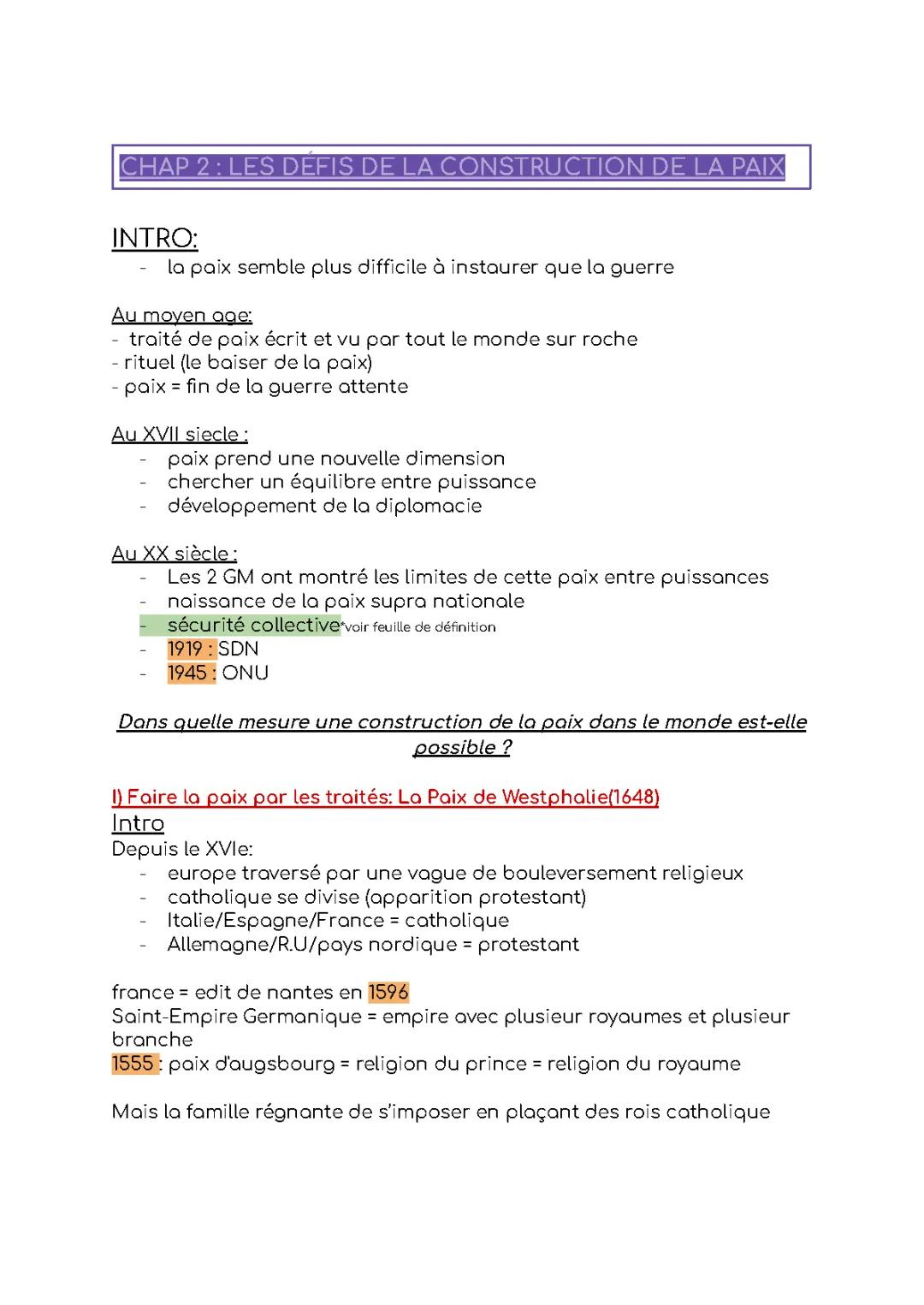 CHAP 2 : LES DÉFIS DE LA CONSTRUCTION DE LA PAIX 