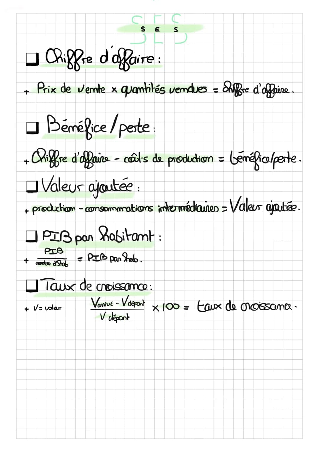 +
SE
Chiffre d'affaire:
Prix de vente x quantités vendues = chiffre d'affaire.
□ Bénéfice /perte
· Chiffre d'affaire - coûts de production =