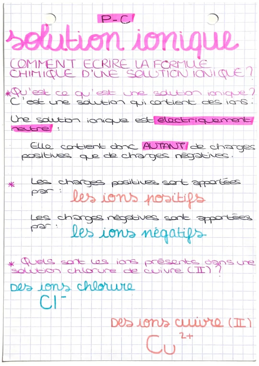 P-C
solution ionique
COMMENT ECRIRE LA FORMULE
CHIMIQUE D'UNE SOLUTION IONIQUE?
*Qu'est ce qu'est une solution ionique?
C'est une solution q