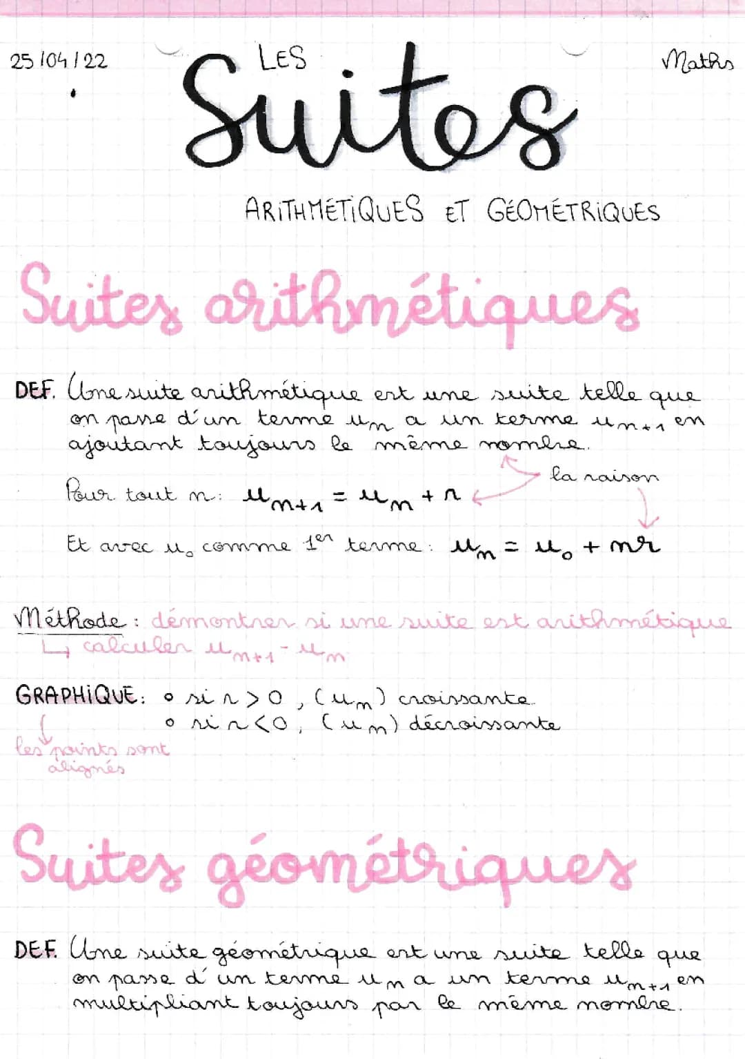 Suites arithmétiques et géométriques