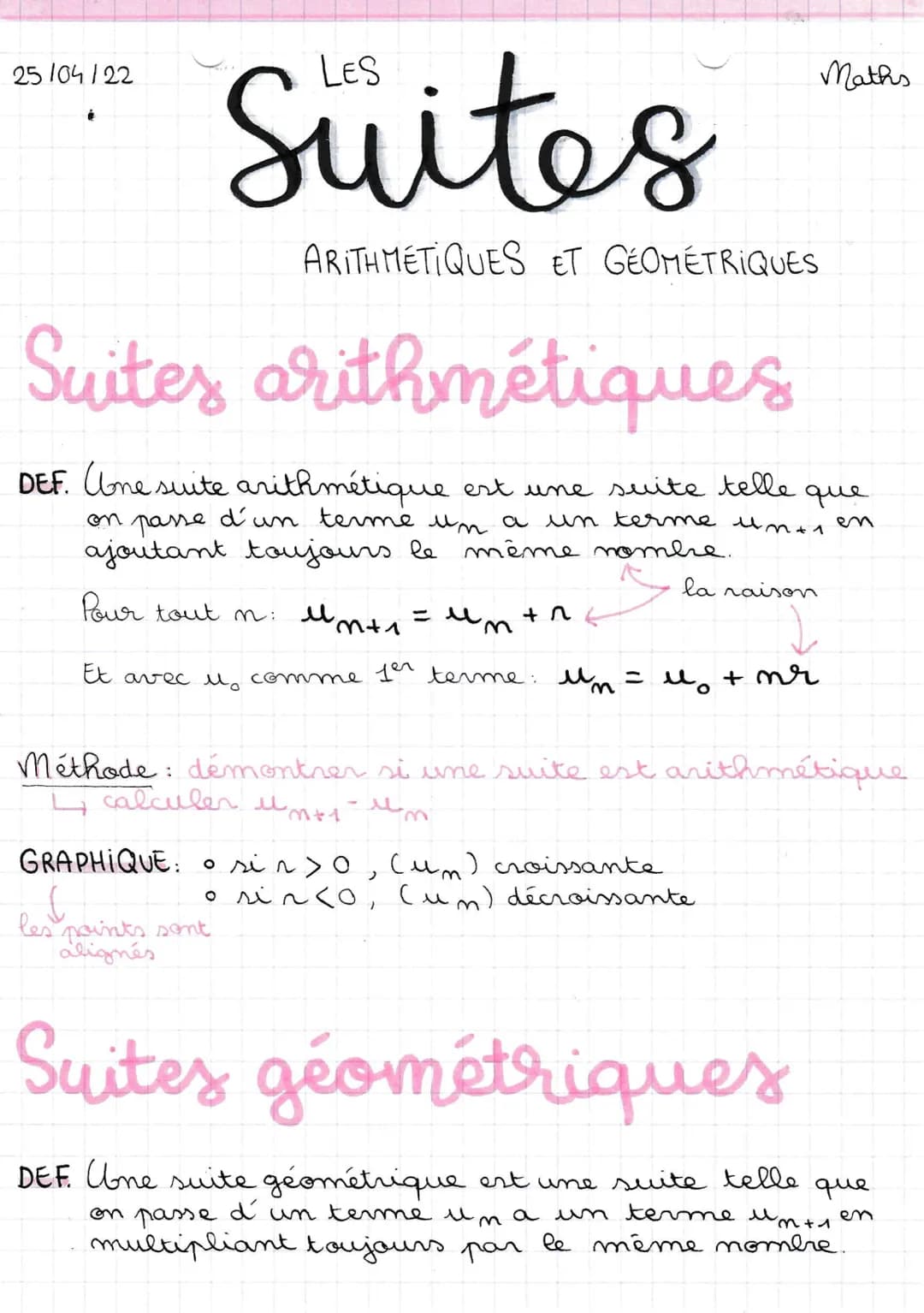 25104122
Suites
ARITHMETIQUES ET GÉOMÉTRIQUES
Suites arithmétiques
DEF. Une suite arithmétique est une suite telle que
on passe d'un terme u