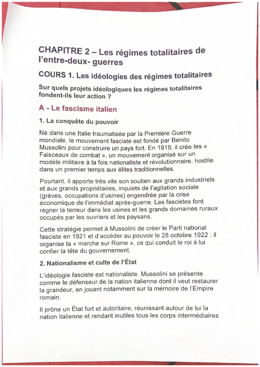 CHAPITRE 2 - Les régimes totalitaires de
l'entre-deux-guerres
COURS 1. Les idéologies des régimes totalitaires
Sur quels projets idéologique