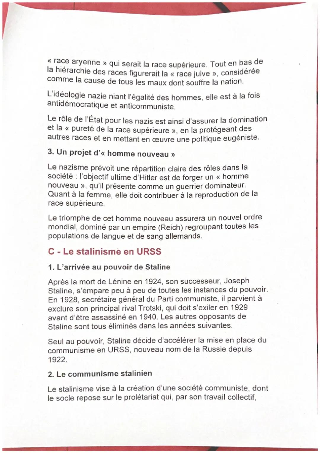 CHAPITRE 2 - Les régimes totalitaires de
l'entre-deux-guerres
COURS 1. Les idéologies des régimes totalitaires
Sur quels projets idéologique