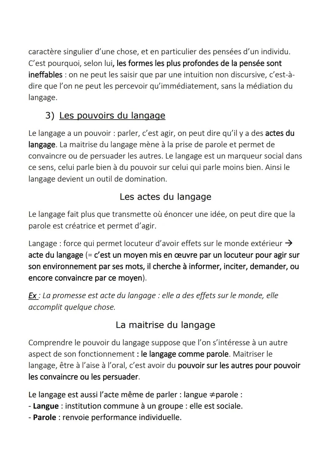 Le langage
1) Le langage, propre de l'homme
Le langage désigne la parole humaine et s'oppose à la communication
animale. C'est l'expression 