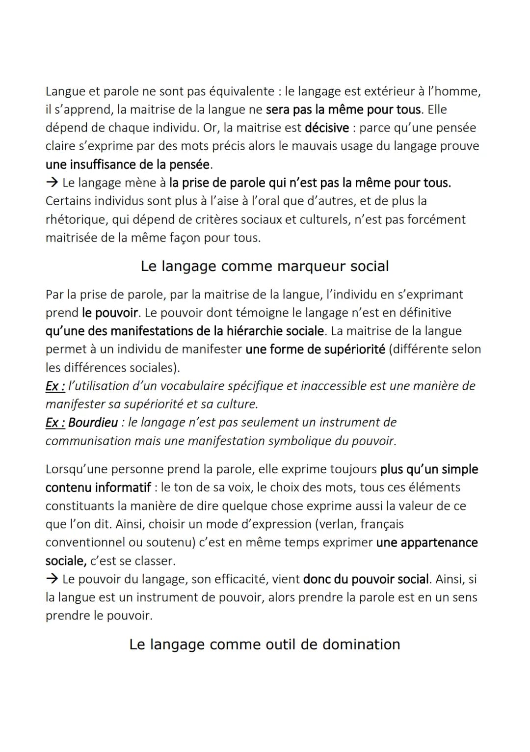 Le langage
1) Le langage, propre de l'homme
Le langage désigne la parole humaine et s'oppose à la communication
animale. C'est l'expression 