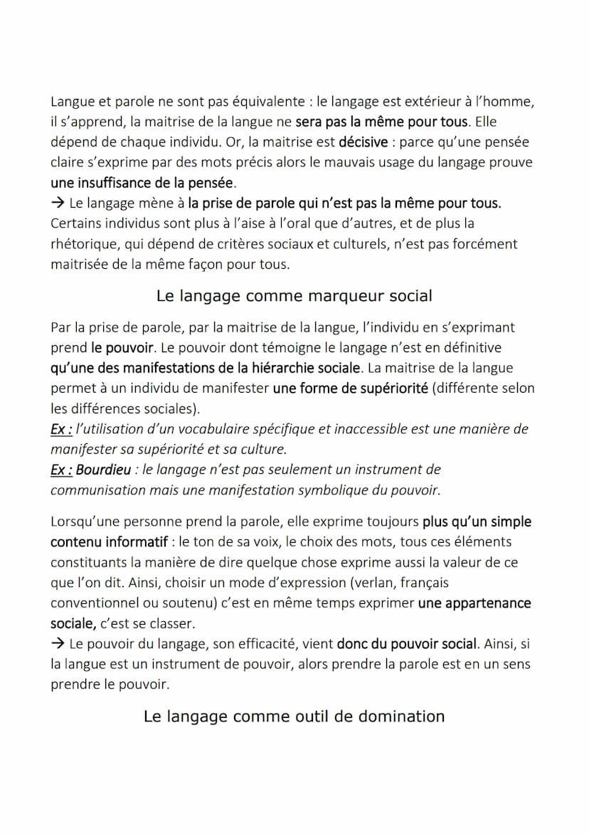 Le langage
1) Le langage, propre de l'homme
Le langage désigne la parole humaine et s'oppose à la communication
animale. C'est l'expression 