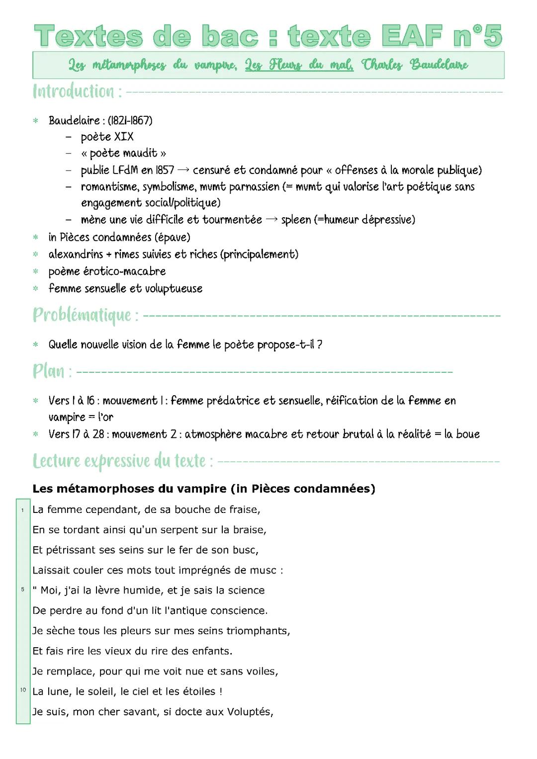 Analyse linéaire "les métamorphoses du vampire"