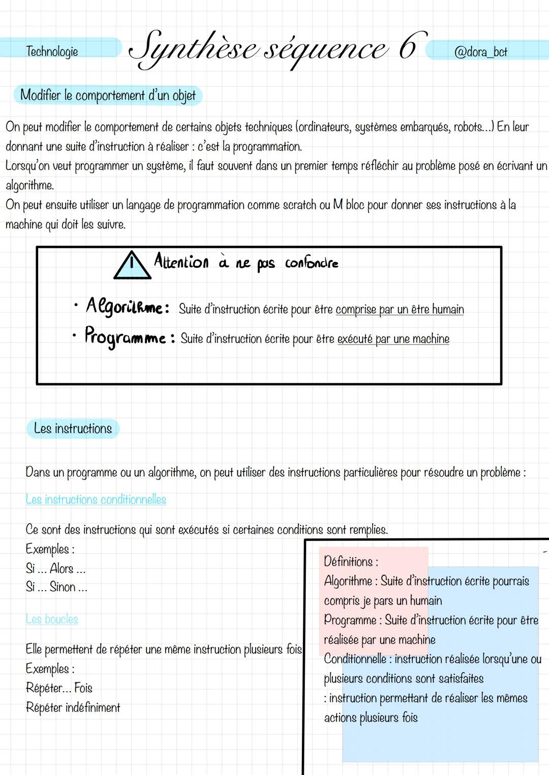Technologie
# Synthèse séquence 6
Modifier le comportement d'un objet
@dora_bct

On peut modifier le comportement de certains objets techniq