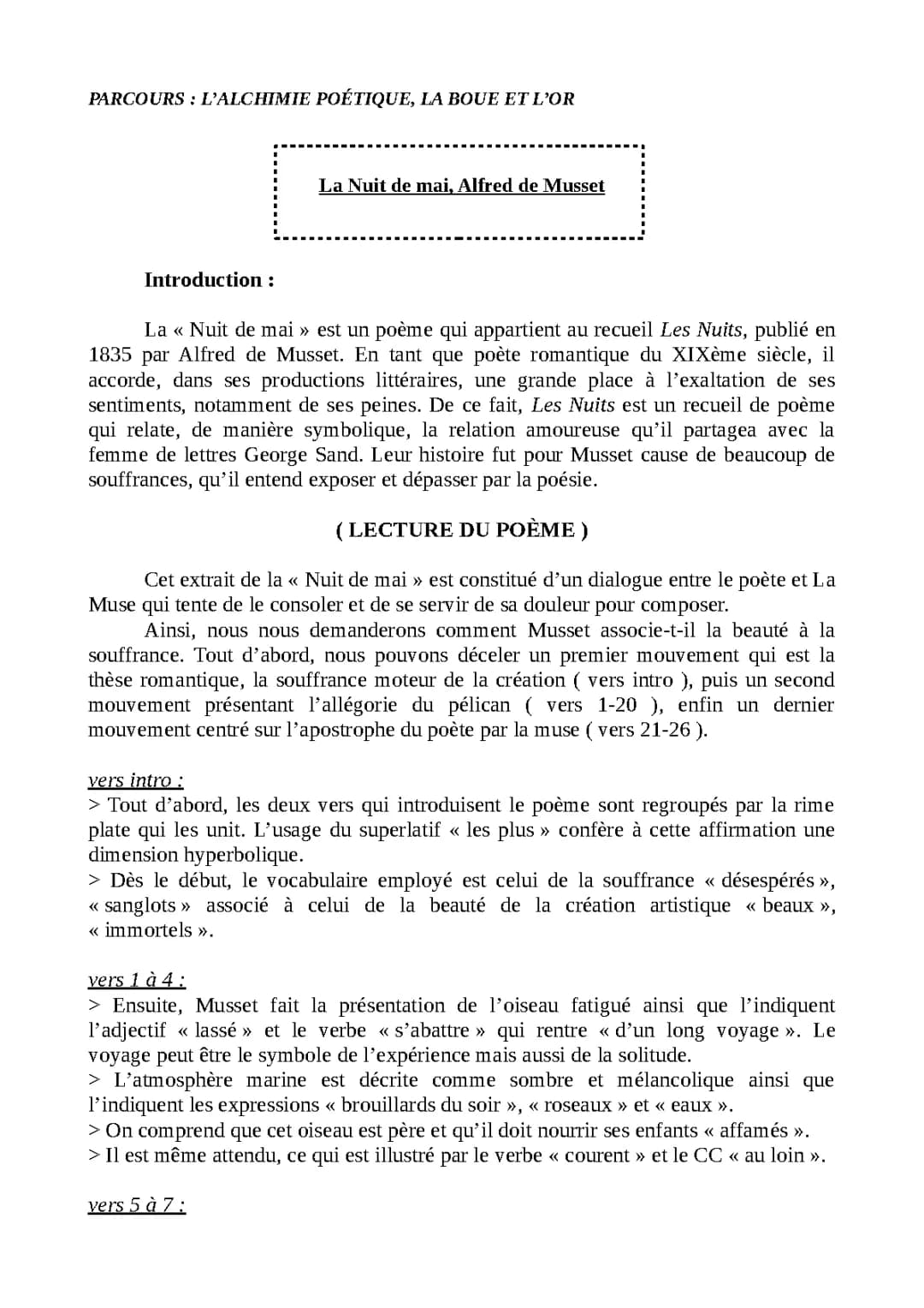 La Nuit de Mai Musset PDF et Analyse - Commentaire Facile