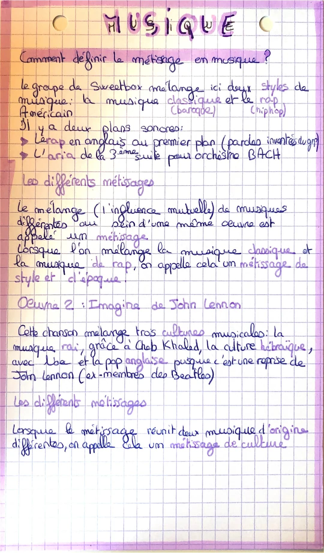 O
MUSIQUE C
Comment définir le métisage en musique ?
le groupe de Sweetbox melange ici deux styles de
la musique classique et le rap
(baroqu