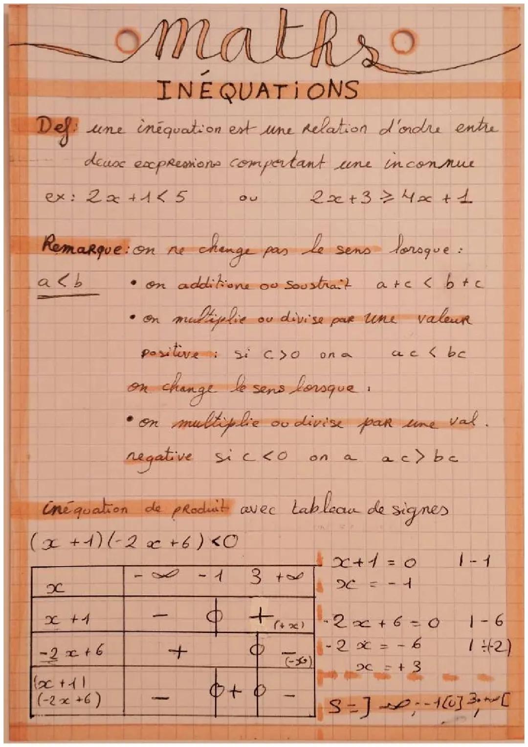 Inéquations et tableau de signes