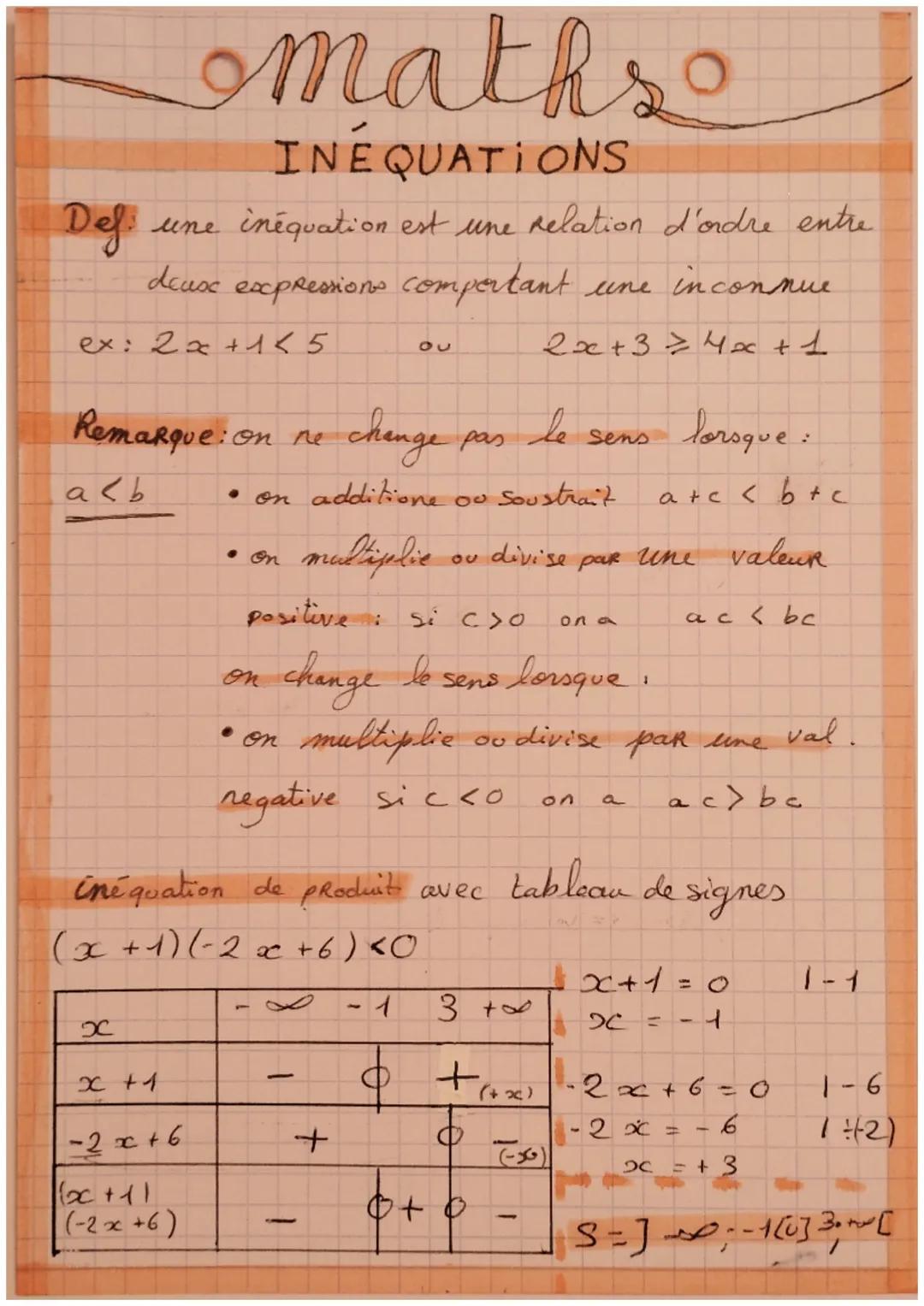 Defi
une inéquation est une relation d'ordre entre
deux expressions comportant une inconnue
ex: 2x +1 < 5
2x+3 = 4x + 1
Remarque: on
ась
mat