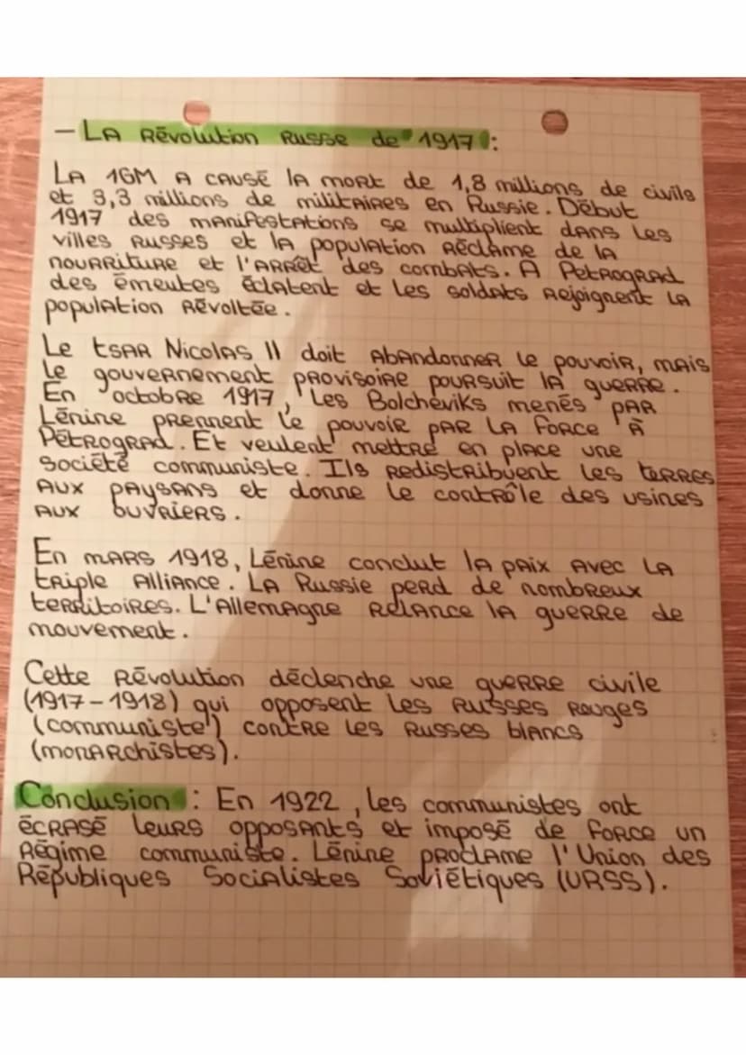 Histoire
Civils et militaire dans lA 1GM
(1914-1918) :
Europe = puissance commerciale et industrielle mais
tensions entre les pays (colonial
