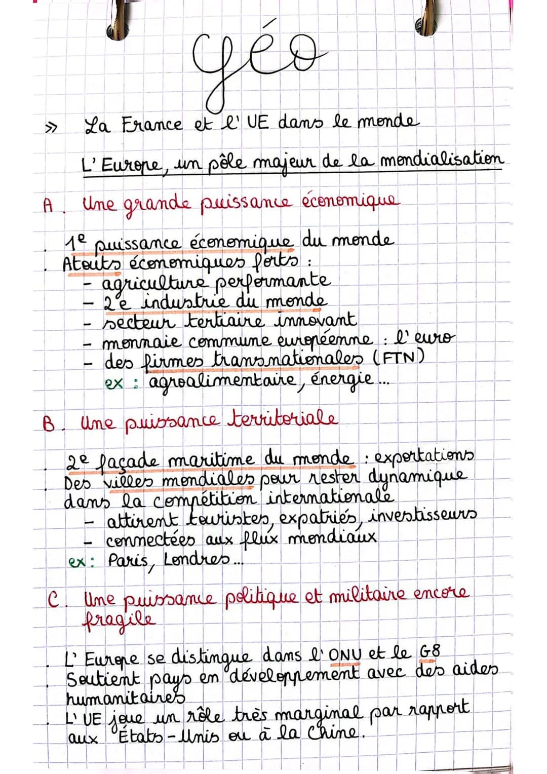 géo
La France et l'UE dans le monde
L'Europe, un pôle majeur de la mondialisation
A. Une grande puissance économique
ле
1⁰ puissance économi