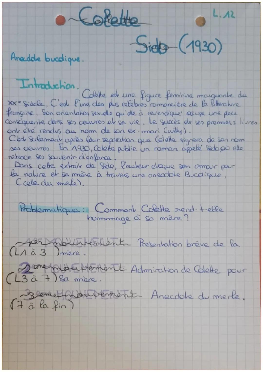 - Colette

Anecdde bucdique.

Introduction.

L.42

Sido (1930)

Colette est une figure feminine mouquante du
XXe siècle, C'est l'une des plu