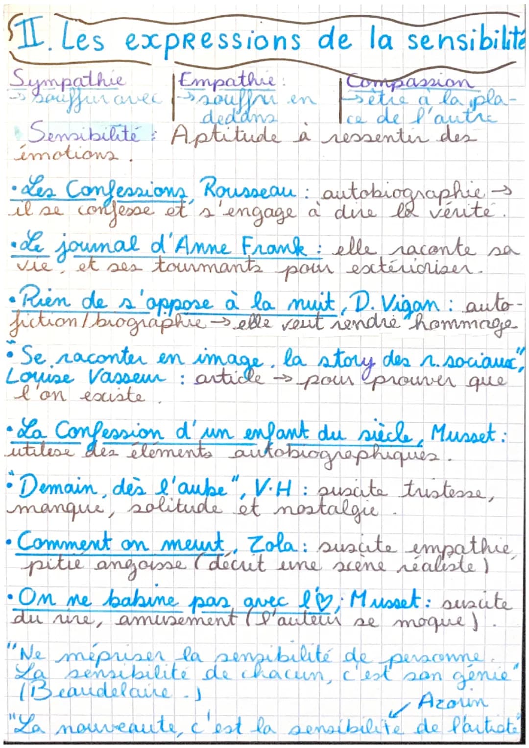 I. Les expressions de la sensibilite
Empathie:
Sympathie
Souffur avec souffon
dedans
en
Bet
Compassion
setre à la pla-
Ice de l'autre
• Sens