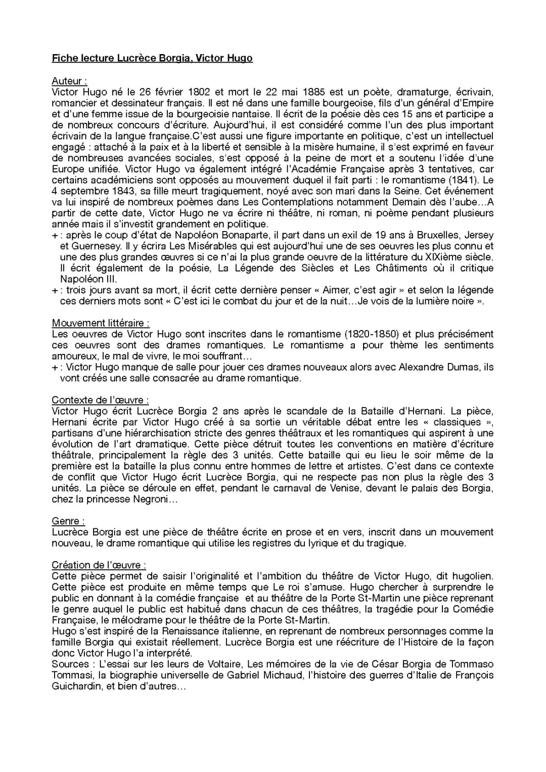 Lucrèce Borgia de Victor Hugo : Résumé et Analyse d'une Fiche de Lecture