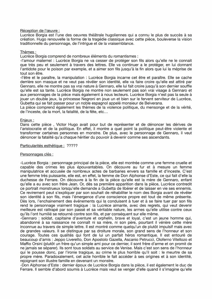 Fiche lecture Lucrèce Borgia, Victor Hugo
Auteur :
Victor Hugo né le 26 février 1802 et mort le 22 mai 1885 est un poète, dramaturge, écriva