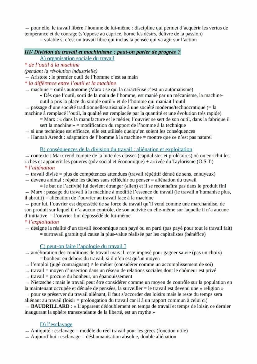 LE TRAVAIL ET LA TECHNIQUE
→ le travail = transformation de la nature dans un sens utile à l'homme, c'est à dire en vue de la
satisfaction d