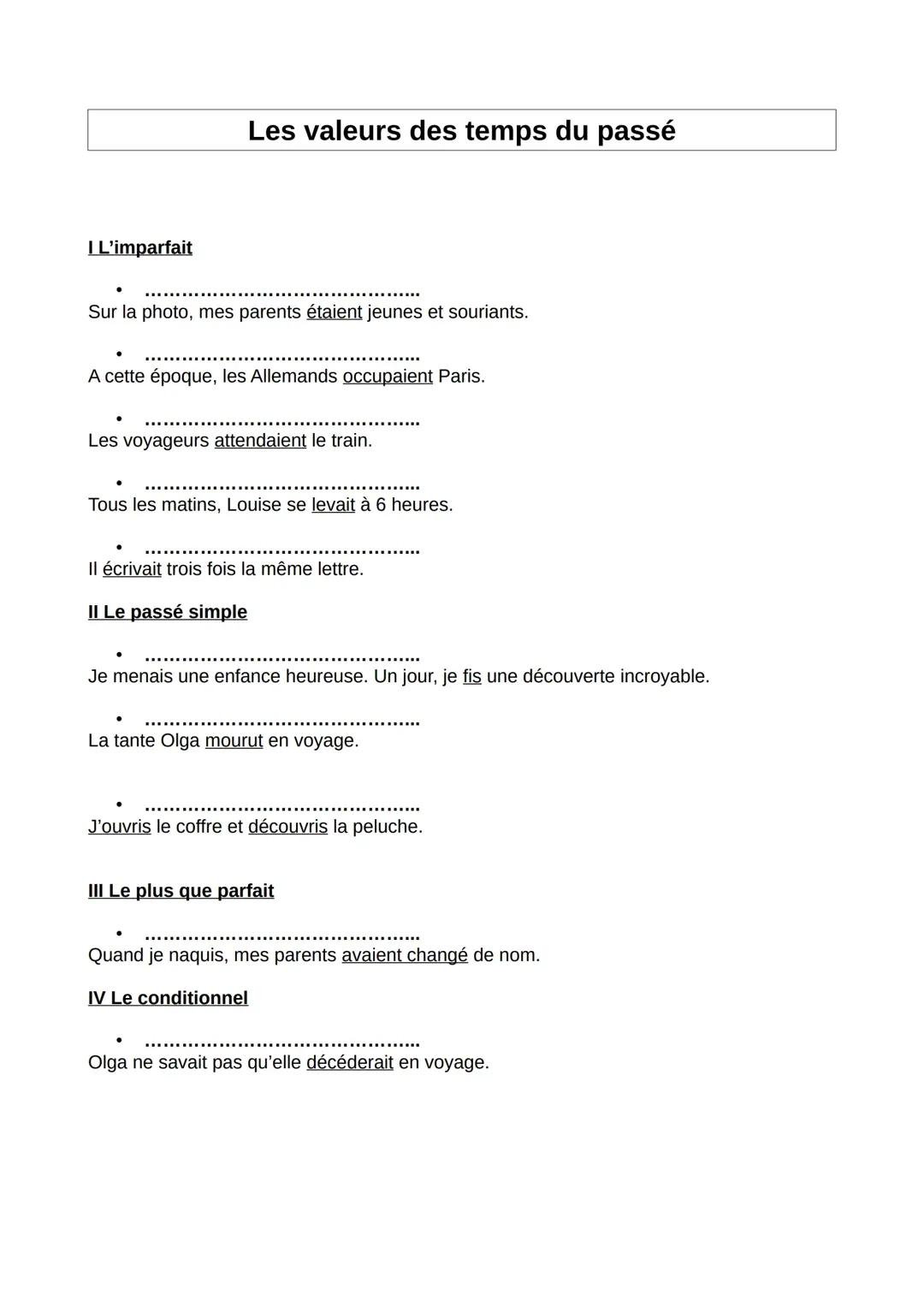 Les Valeurs des Temps du Passé
