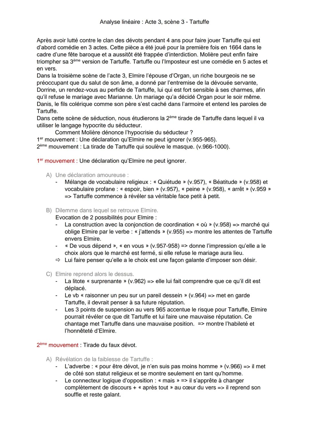 Analyse de la scène d'amour dans Tartuffe acte 3