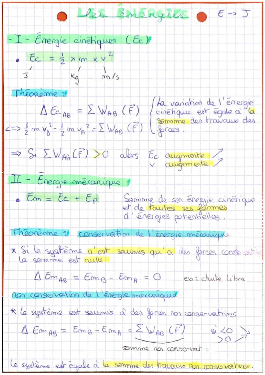 # les émeagres

-I- Énergie cinètiques (Ec)

• $Ec = \frac{1}{2} xm x v²$

니

2

kg

m/s

EJ

Theoreme

$\Delta EC_{AB} = \sum W_{AB} (F)$

