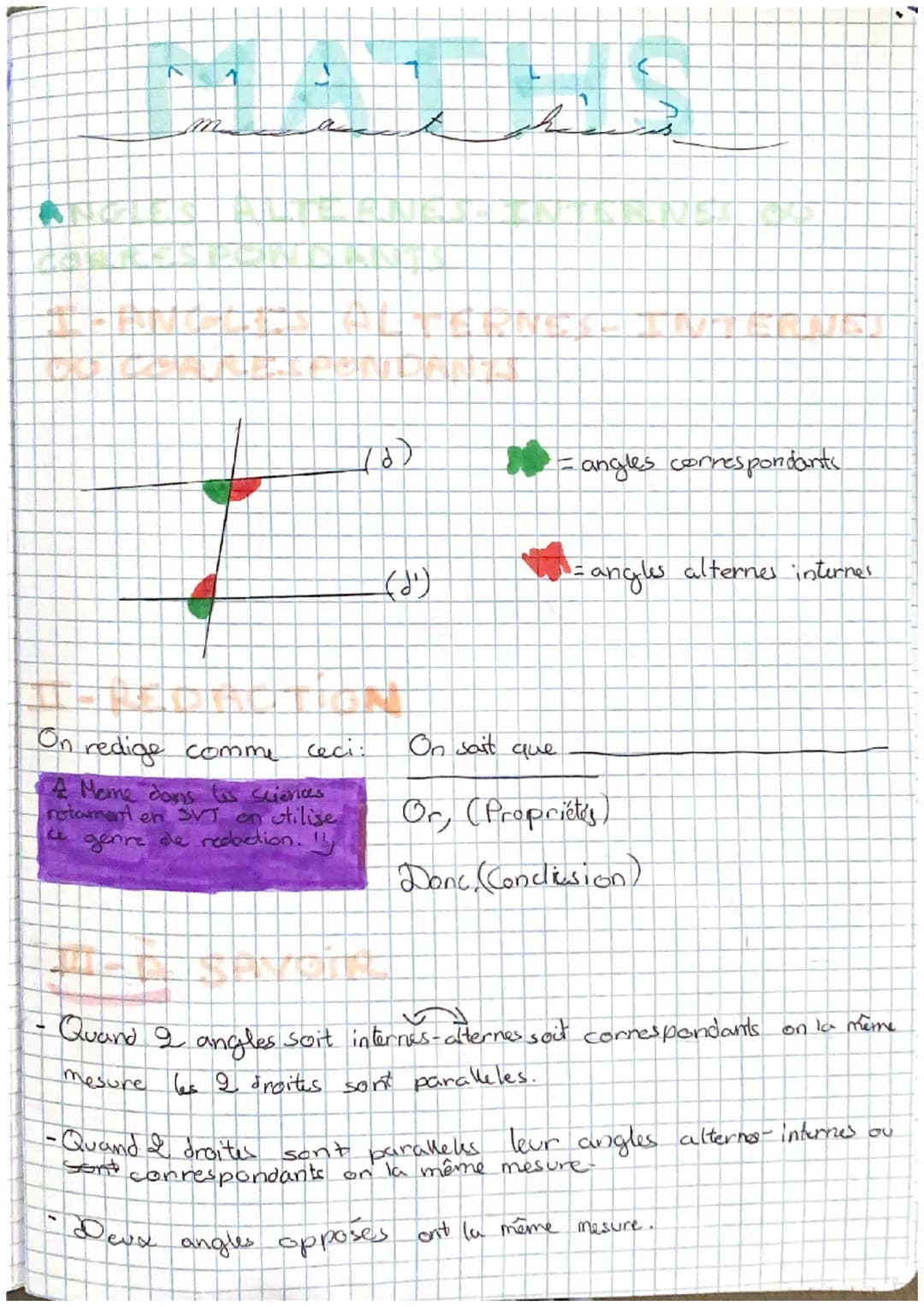 MADDAS
7
On
4 Meme dans les sciences
notamment en SVT on utilise
4 genre de reduction. Il
(5)
redige comme ceci:
(d)
-angles correspondants
