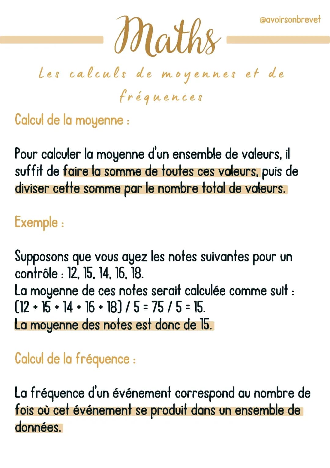 Les calculs de moyennes et de fréquences