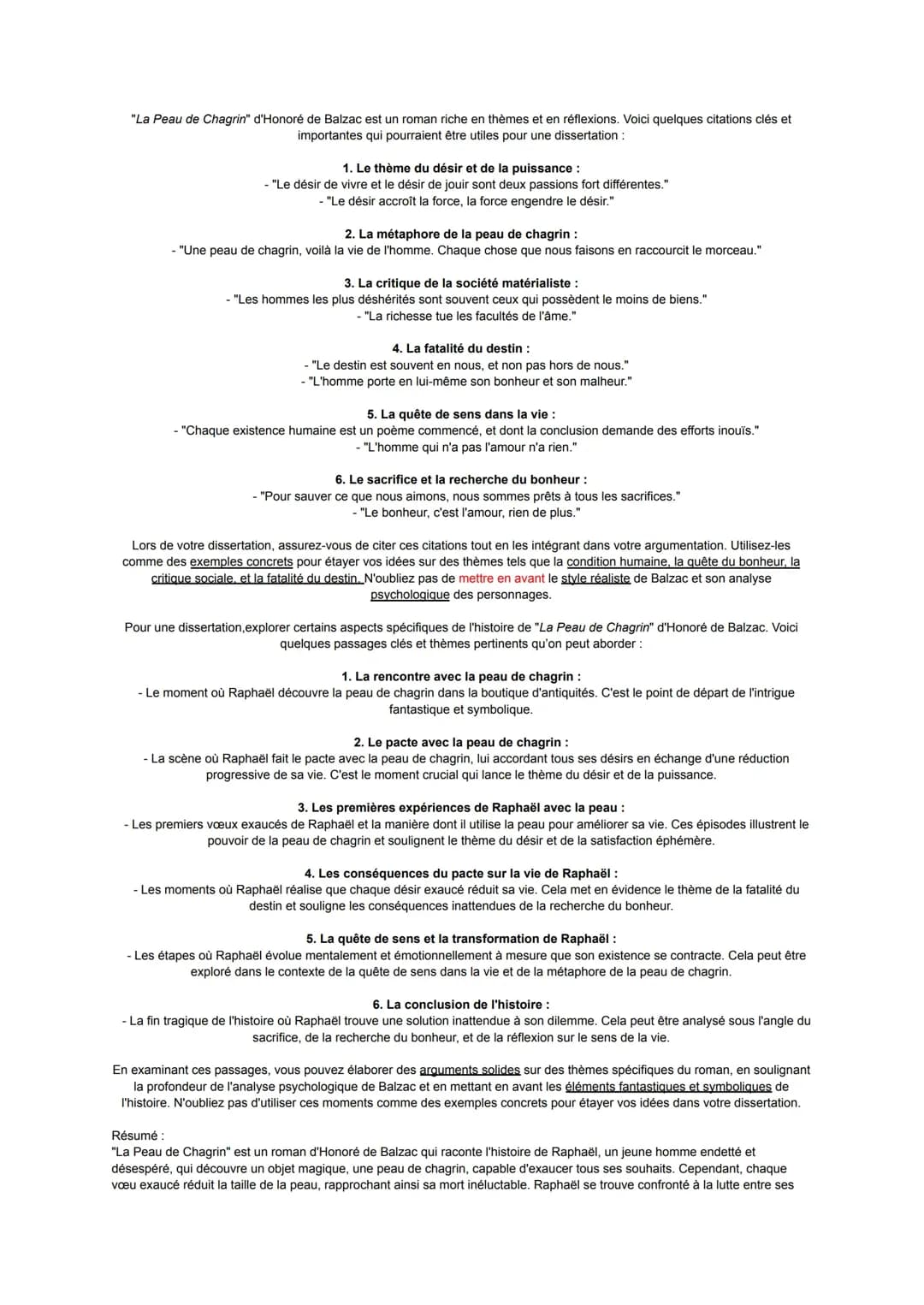 La Peau de chagrin : Dissertation, Analyse et Citations PDF