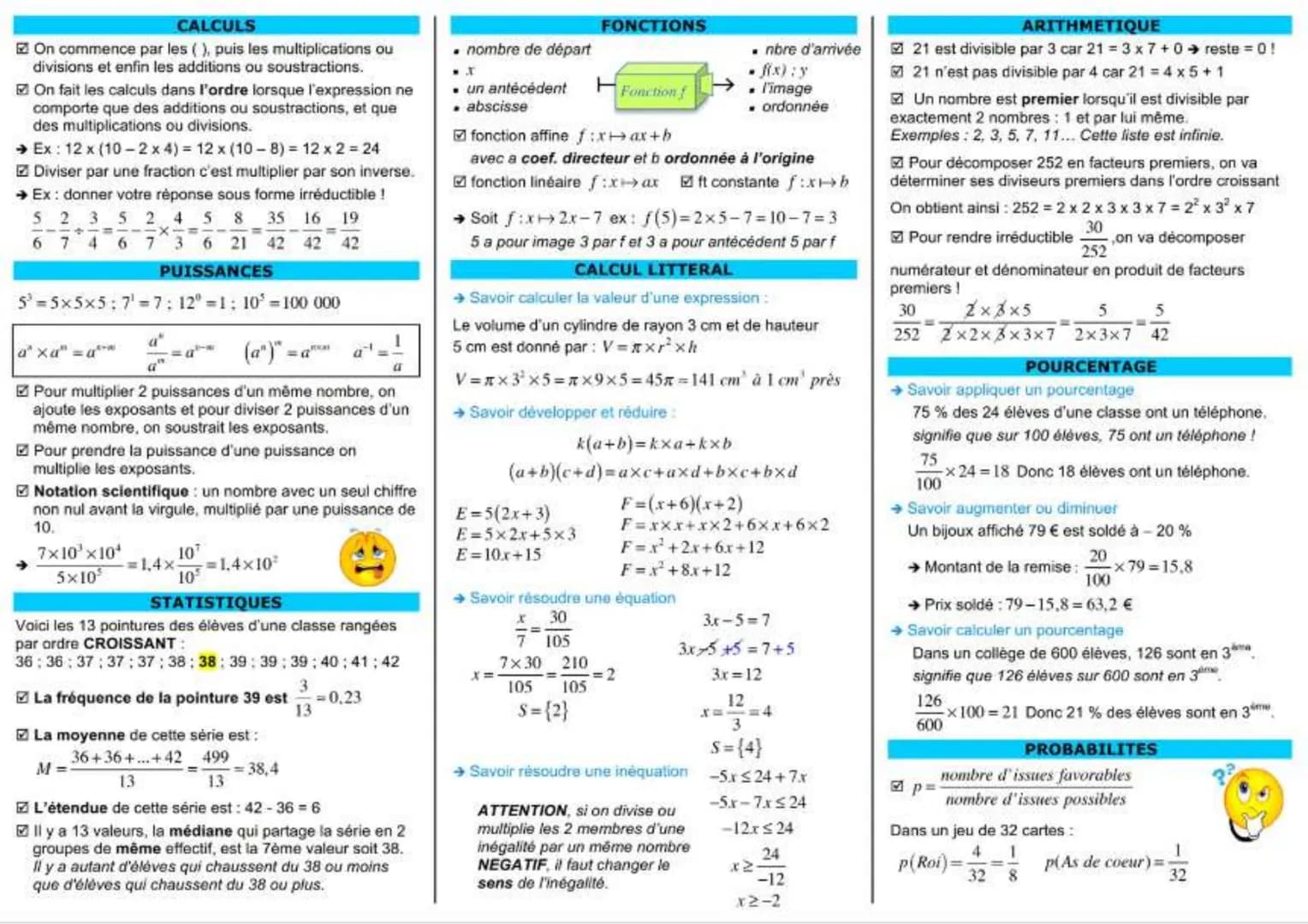 CALCULS
On commence par les (), puis les multiplications ou
divisions et enfin les additions ou soustractions.
On fait les calculs dans l'or