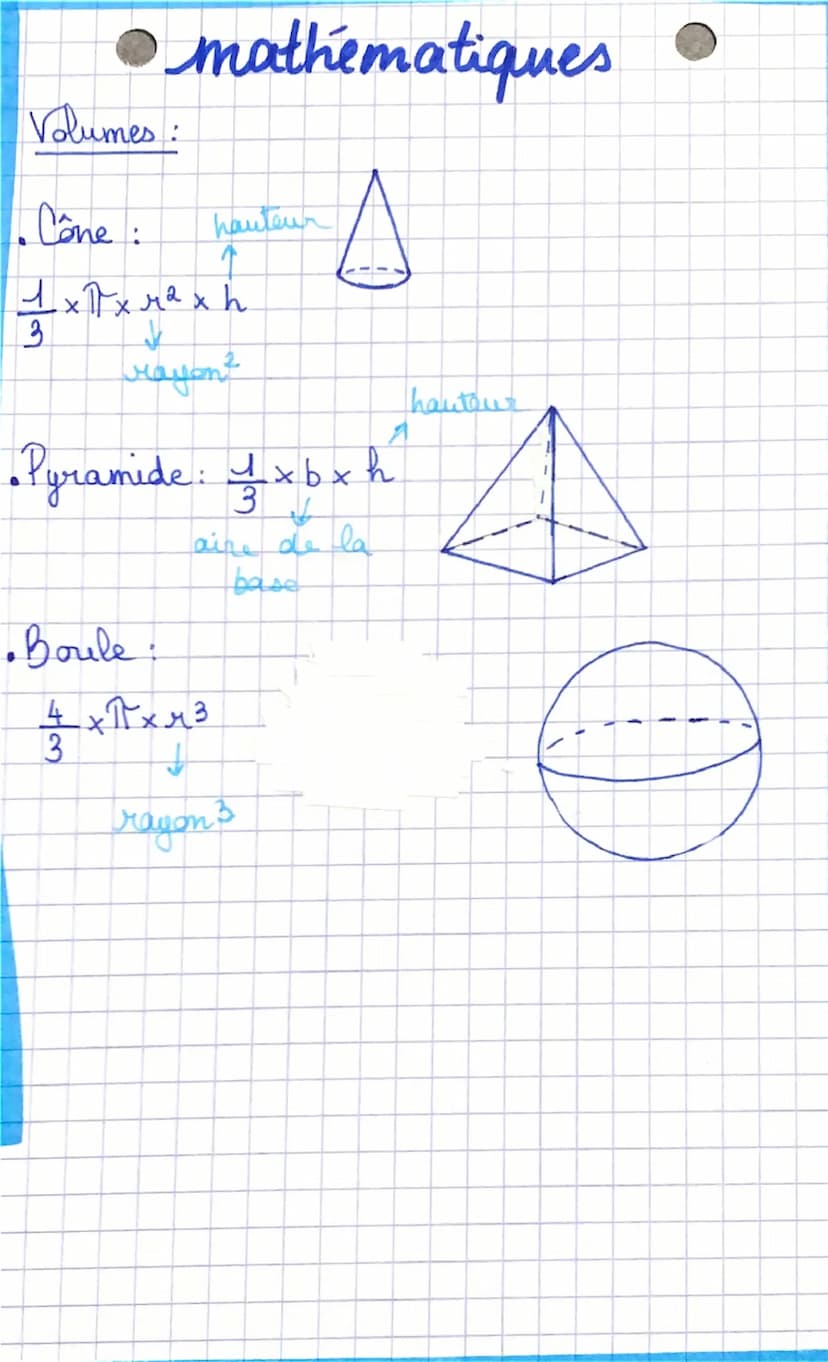• mathématiques •
Volumes:
•Pavé droit :
plargeur
Lxlxh
longueur
Cube!
hauteur
cate
Cylindre:
π x M² xh
↓
hauteur
rayon?
Prisme:
hauteur
Bxh