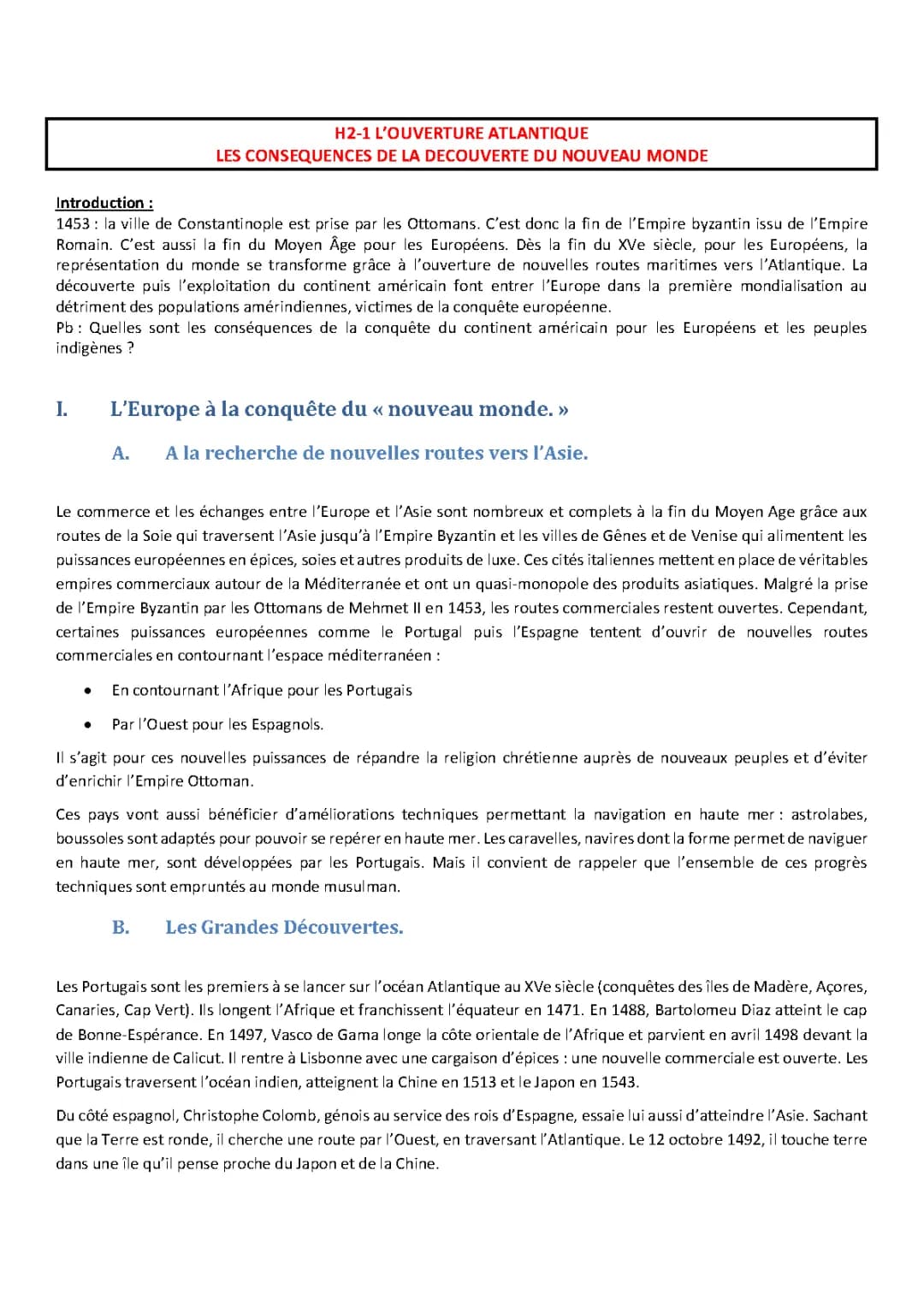 La découverte du Nouveau Monde et ses conséquences - Cours Seconde PDF