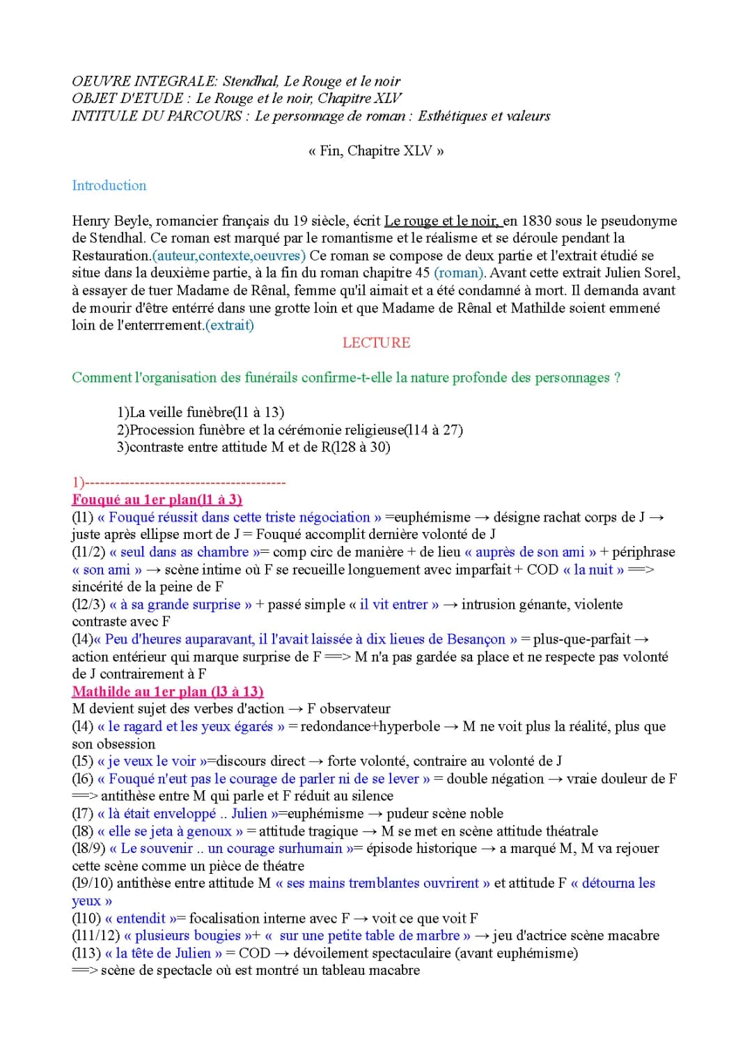 explication linéaire fin du rouge et le noir , bac de français oral