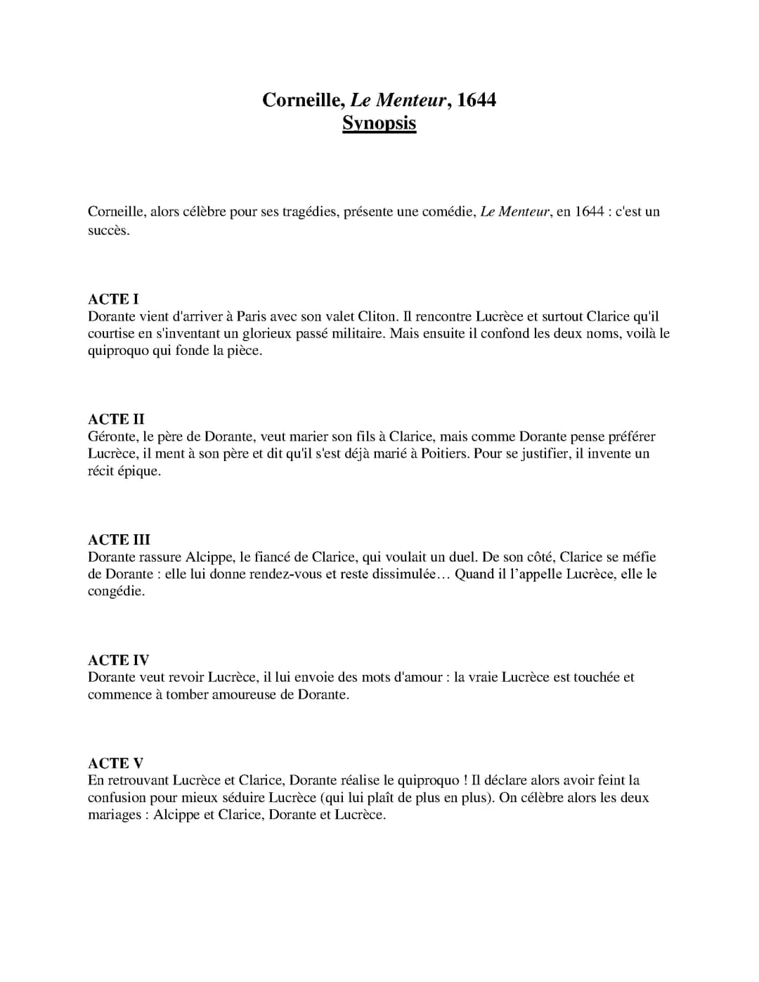 Corneille, Le Menteur, Synopsis