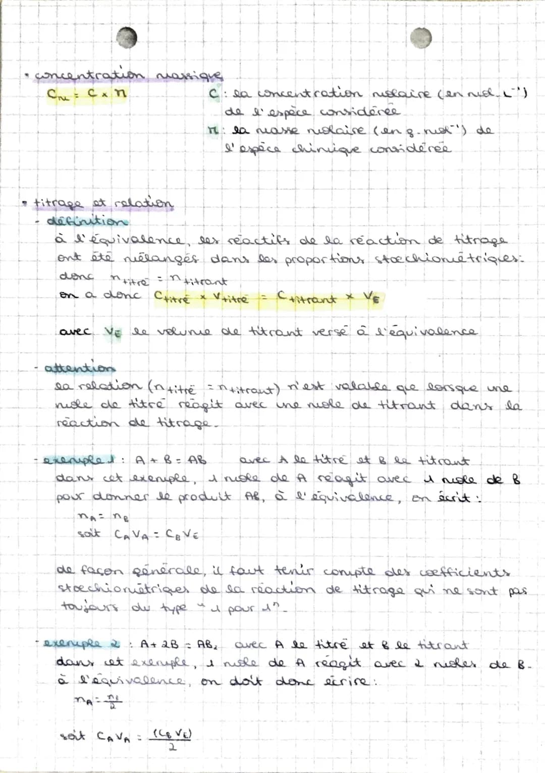 quantité de matière n (exprimée en riol) d'une espèce
chimique:
dont on connait la masse ni
m
FORMULES •
de chinuie
don't on connait la conc