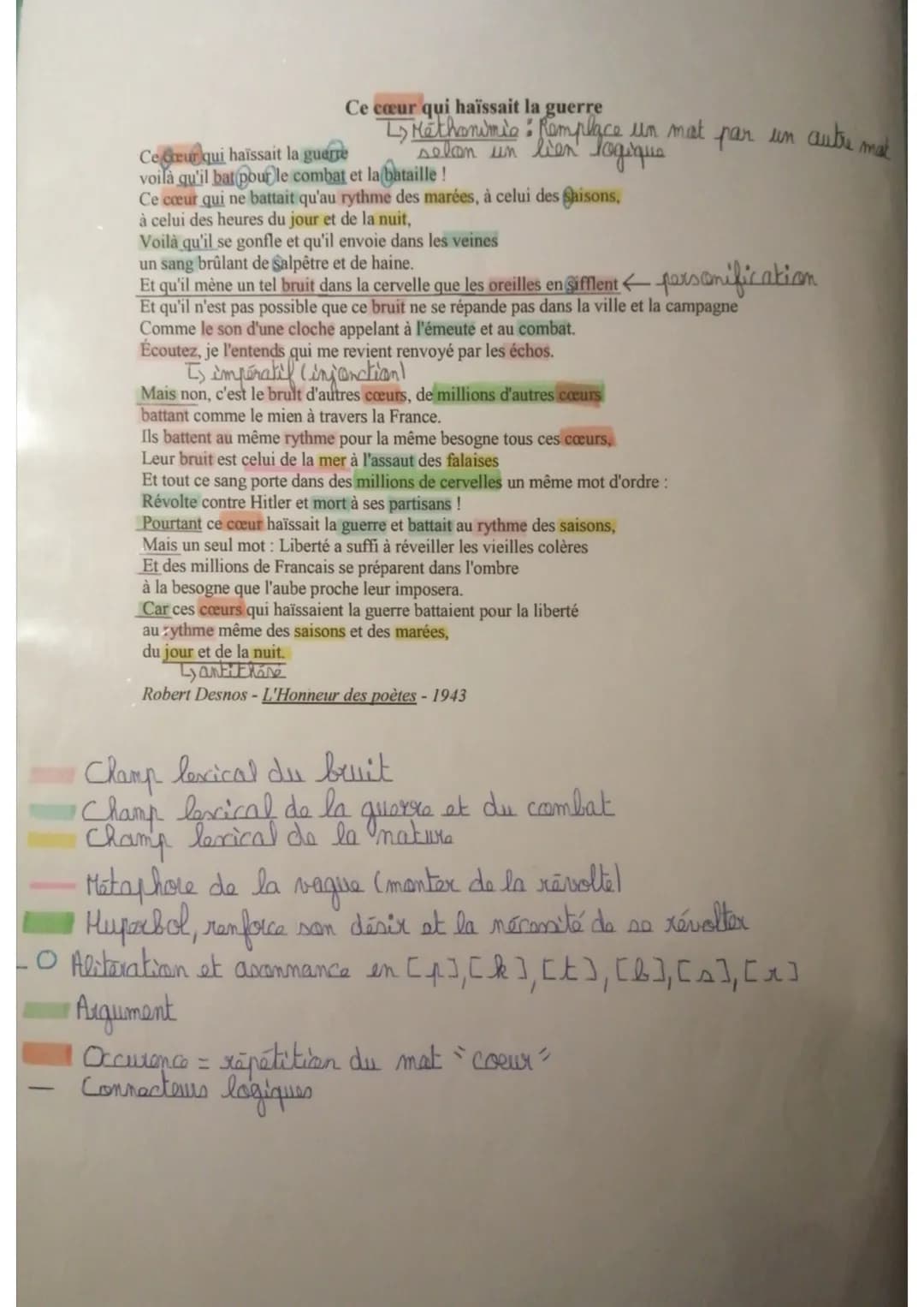 Ce cœur qui haïssait la guerre
L Methonimia: Remplace un mat par un autre mot
selon un lien logique
Ce creur qui haïssait la guerre
voilà qu