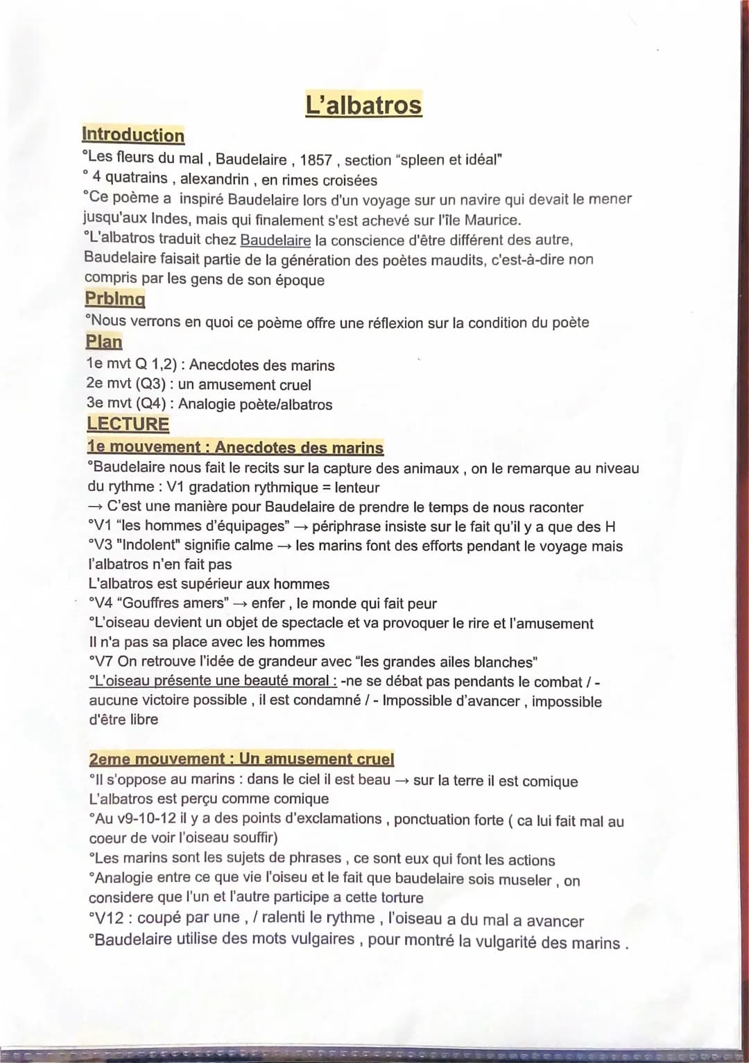 Analyse linéaire l’albatros 