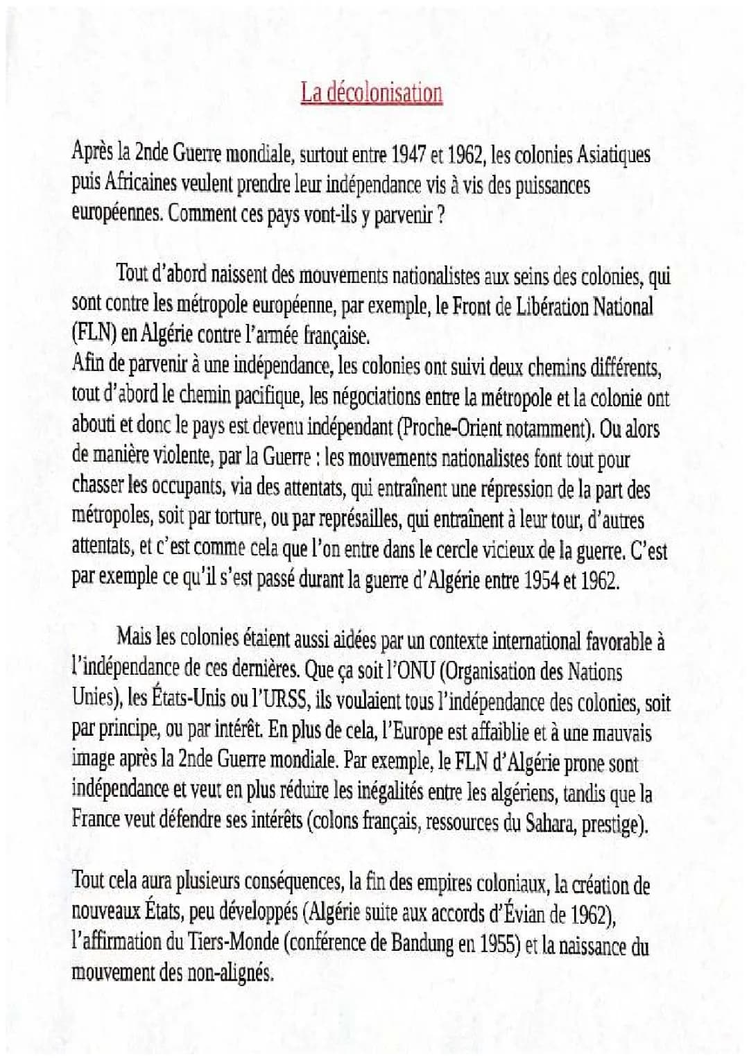 La décolonisation 