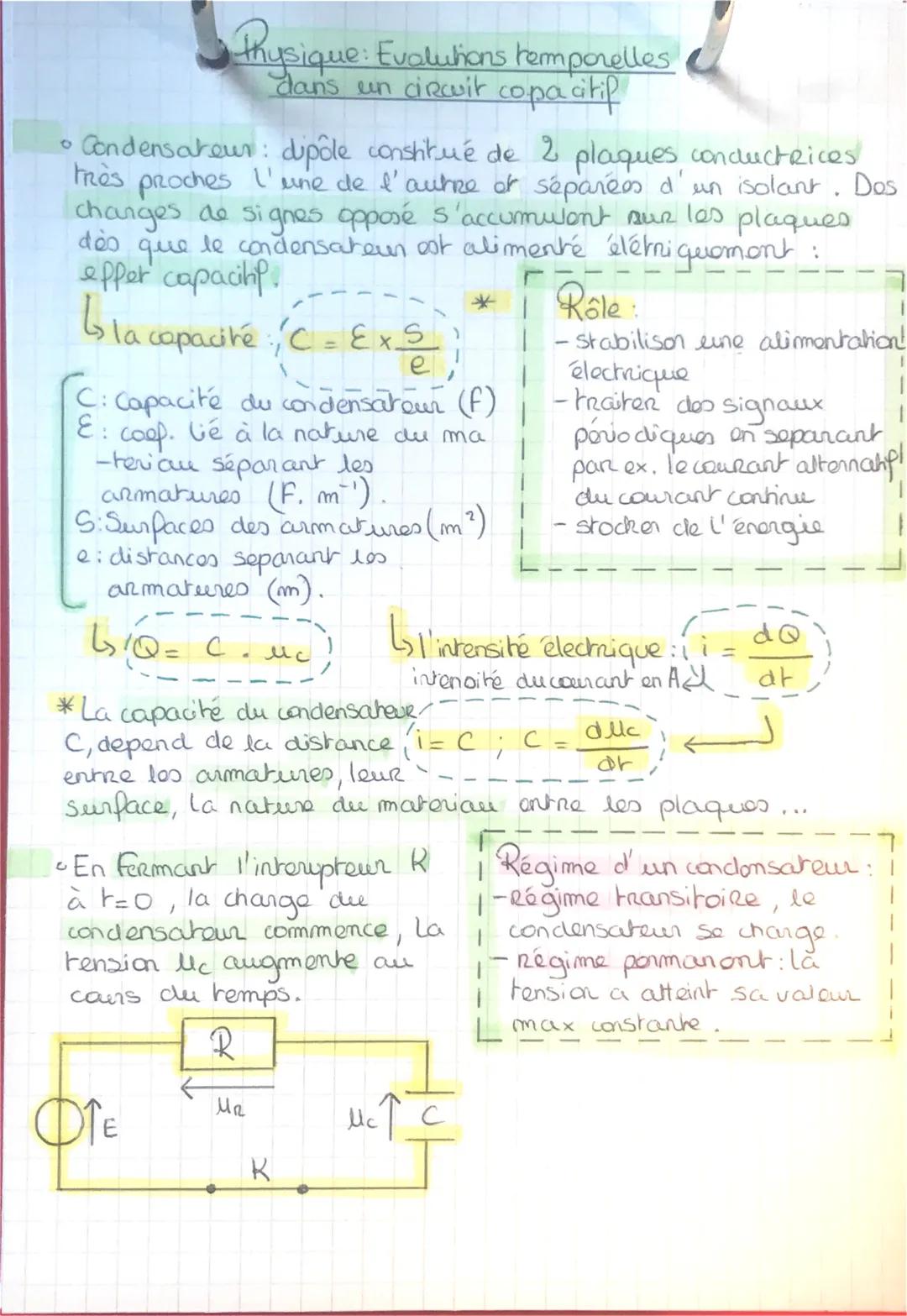 # Physique: Evalutions temporelles
dans un circuit copa citip

• Condensateur: dipôle constitué de 2 plaques conductrices
très proches l'une