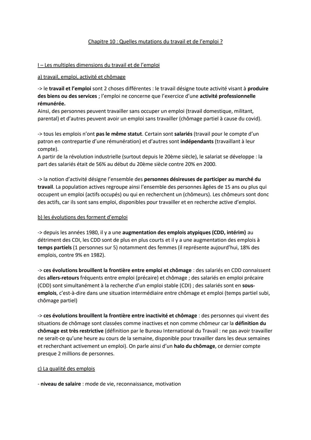 Chapitre 10: Quelles mutations du travail et de l'emploi ?
1- Les multiples dimensions du travail et de l'emploi
a) travail, emploi, activit