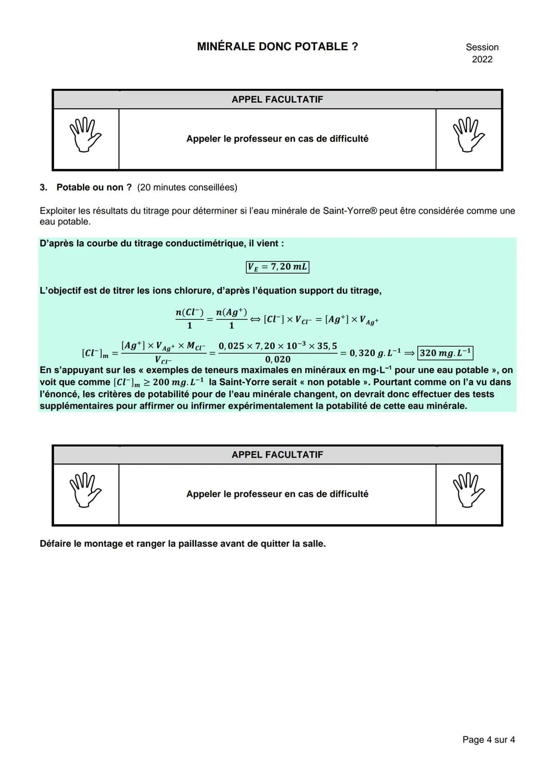 NOM:
MINÉRALE DONC POTABLE ?
BACCALAURÉAT GÉNÉRAL
Épreuve pratique de l'enseignement de spécialité physique-chimie
Évaluation des Compétence