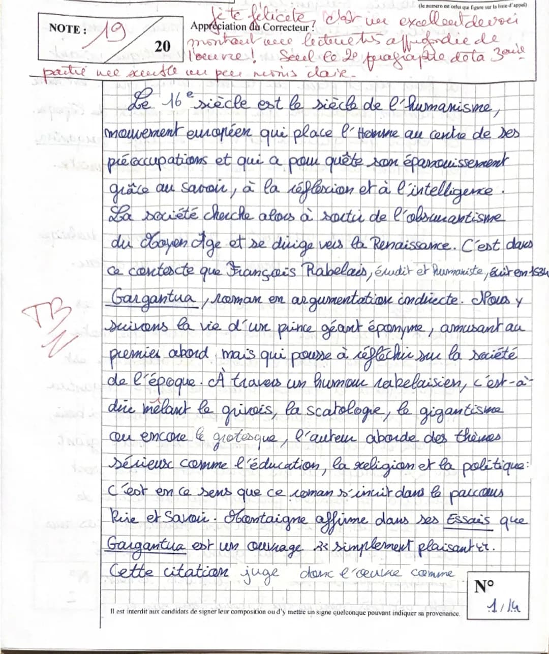 NOTE:
19
20
(le numéro est celui qui figure sur la liste d'appel)
je te félicite cher excellent dévoué
Appréciation du Correcteur?
monsieur 