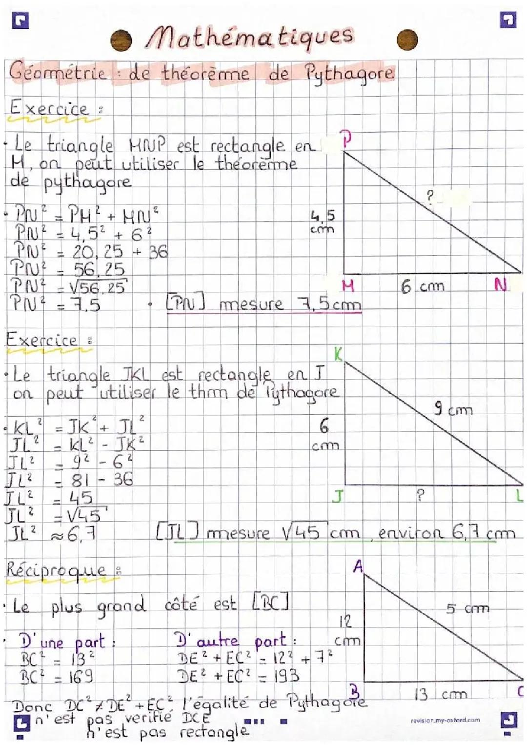 Le théorème de pythagore