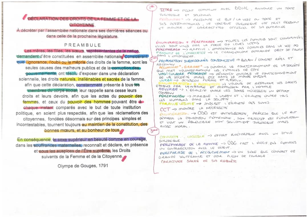 Olympe de Gouges lecture linéaire 