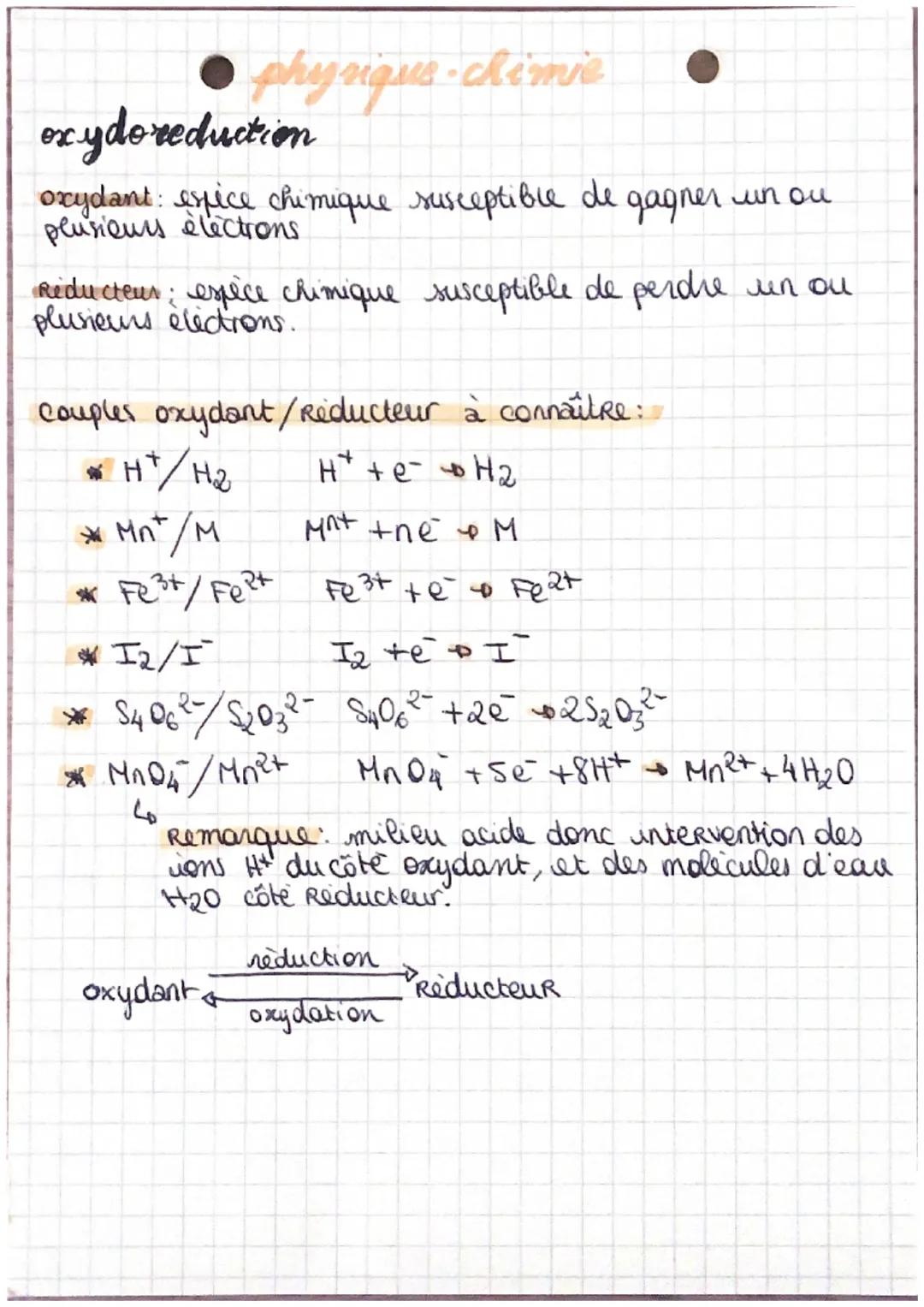 physique chimie
oxydo reduction
oxydant: espice chimique susceptible de gagner un ou
plusieurs élections
Reducteur; espèce chimique suscepti