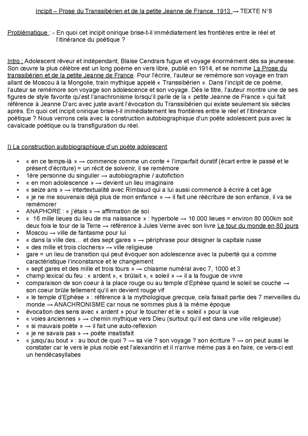 La Prose du Transsibérien résumé et analyse PDF - Blaise Cendrars