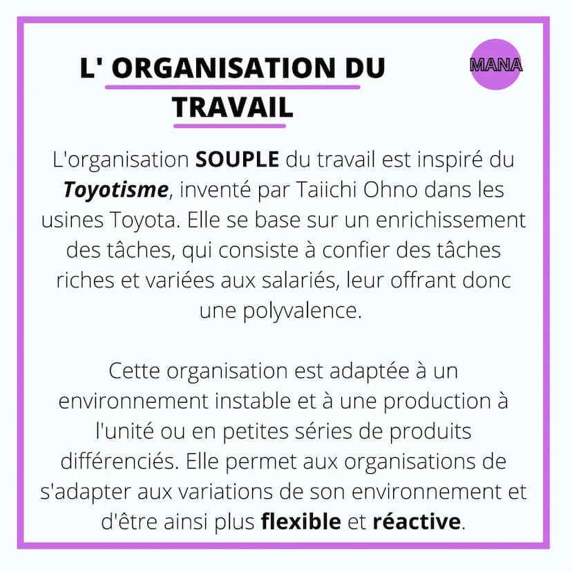 MANAGEMENT
L'ORGANISATION ET
LA COORDINATION
DU TRAVAIL L' ORGANISATION DU
TRAVAIL
MANA
L'organisation RIGIDE du travail se caractérise
par 