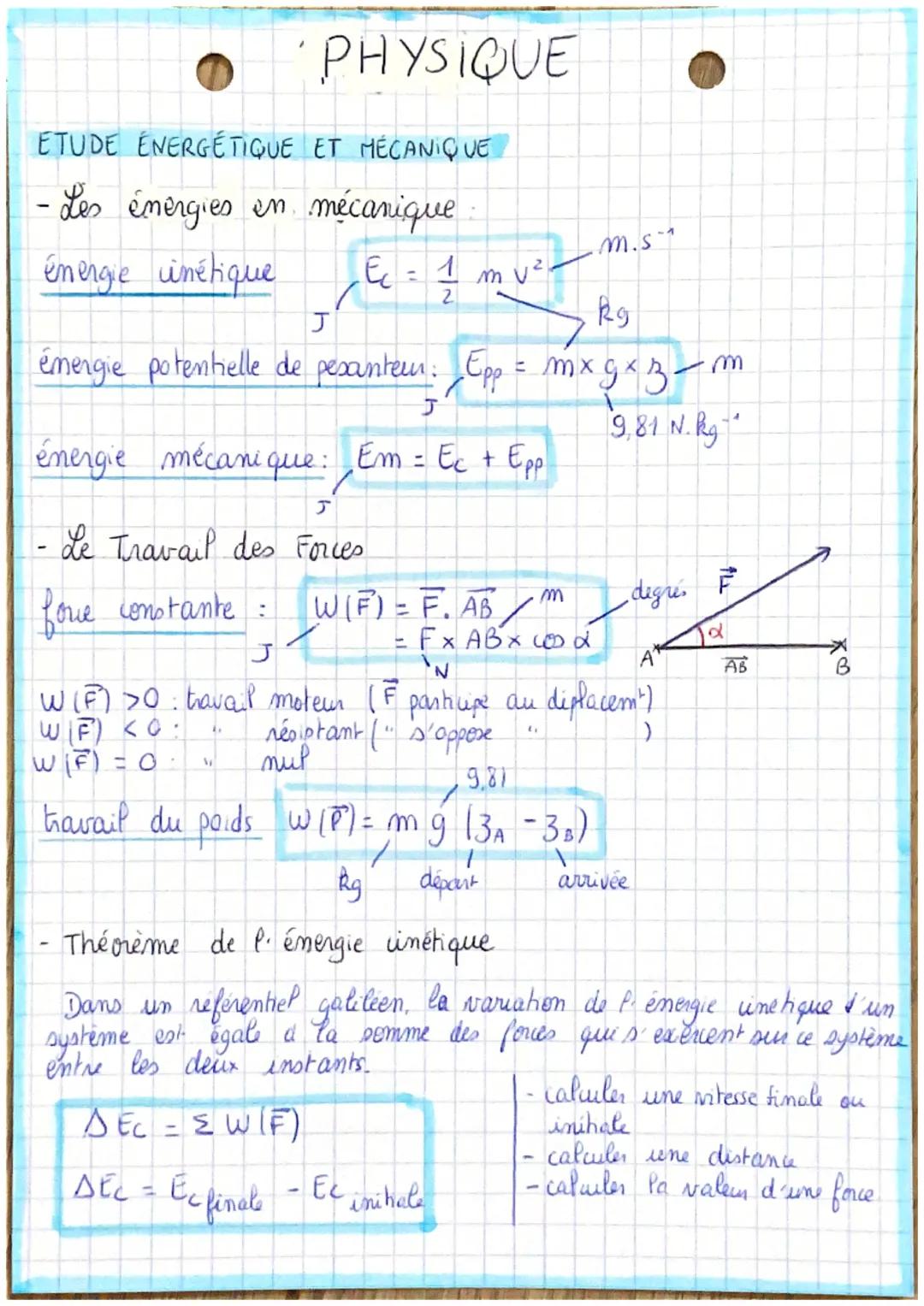 # PHYSIQUE

ETUDE ÉNERGÉTIQUE ET MÉCANIQUE

- Les énergies en mécanique

énergie inétique
$E_c = \frac{1}{2} m v^2$

m.s

Rg

emergie potent