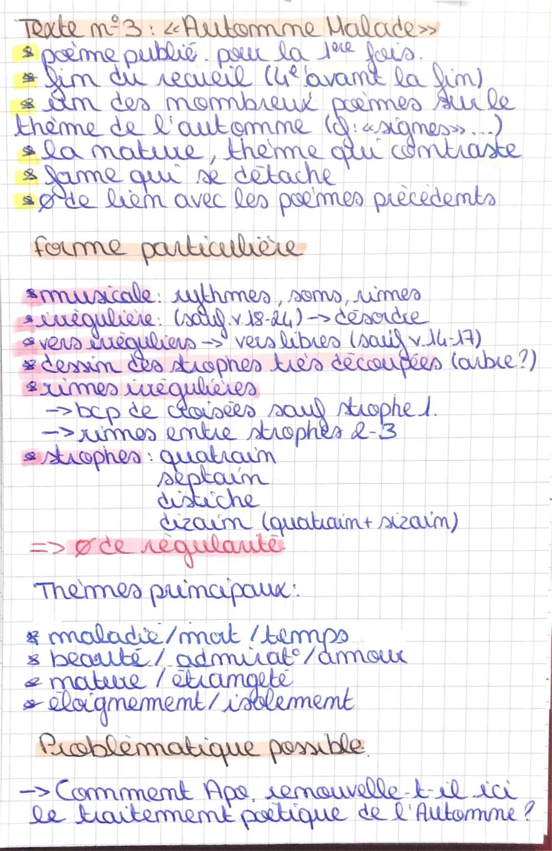 Automne Malade Apollinaire Analyse PDF - Poème et Texte Explications